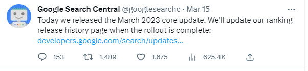screenshot of a tweet from Google Search Central